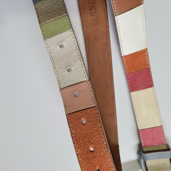Tanner Beautiful Colorblock Genuine Leather Belt Womens Large Suede Patch ITALY‎